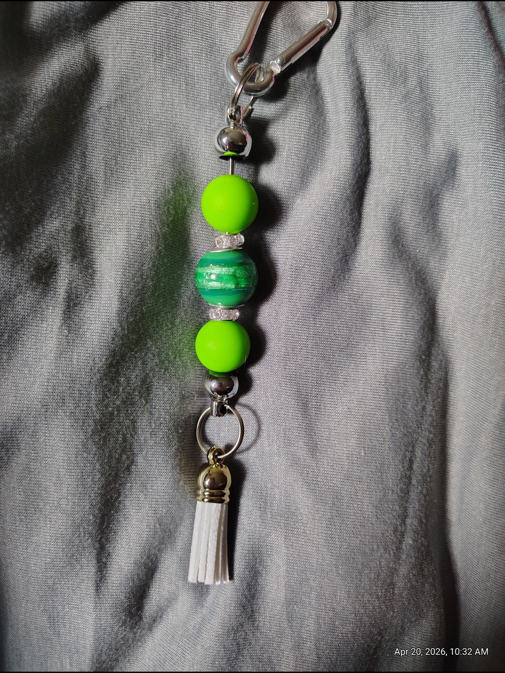 Lime Green Beaded Tassel Keychain